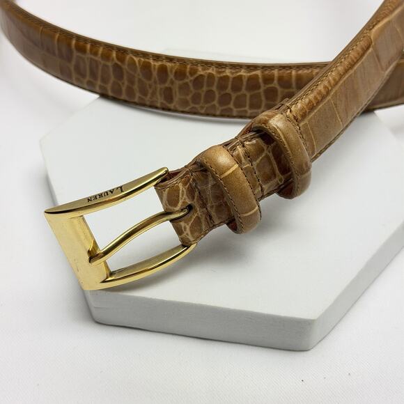 LAUREN RALPH LAUREN Women’s Belt Italian Brown Leather Croc Embossed Size L main image 10